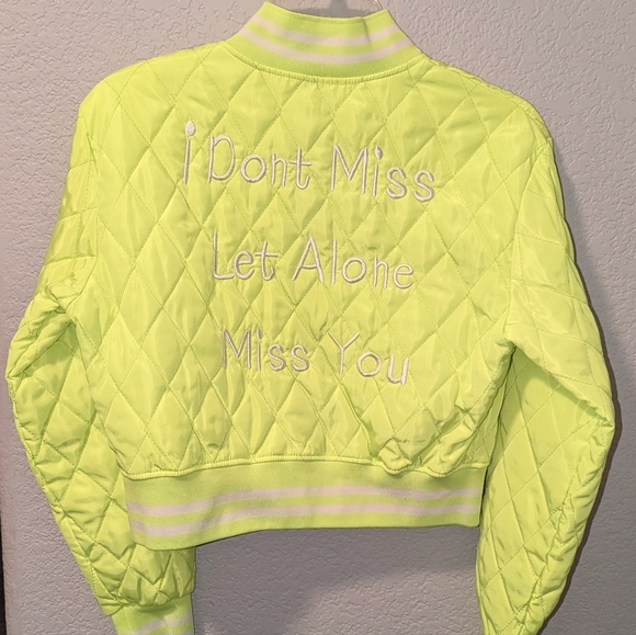Lime Green Crop Jacket Plastics embroidered on arm and front - Picture 2 of 10